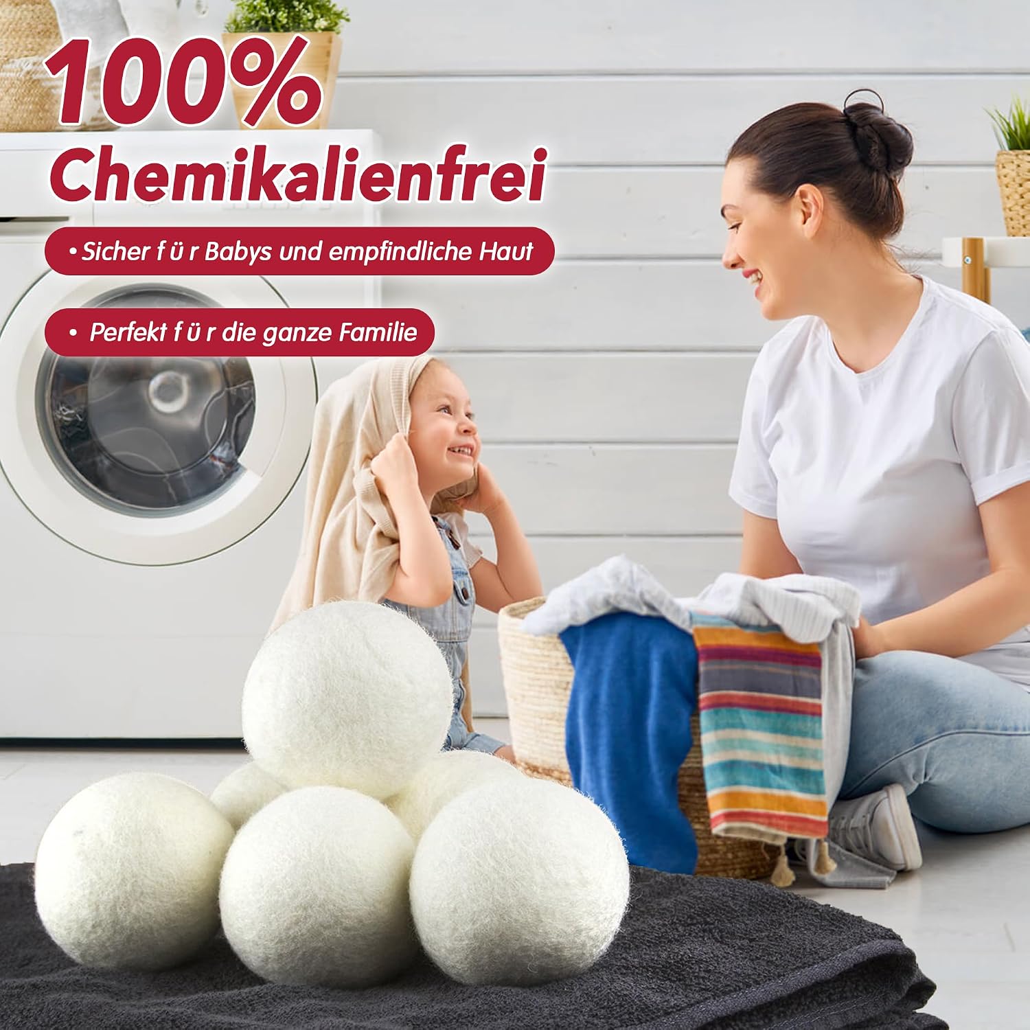 Detalle de Trocknerbälle Wäsche 6er Set 7 cm Naturwolle