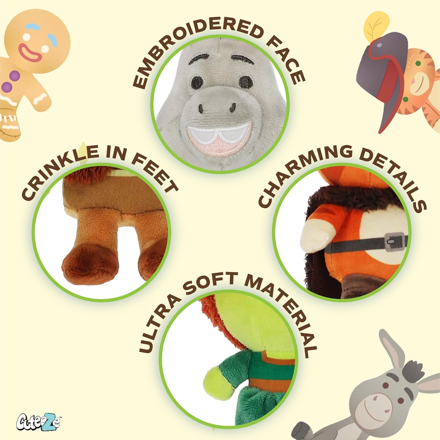 Detalle de Kids Preferred Shrek Cuteeze 4 Piece Set — 6-Inch Plushes with Beans for Comfort
