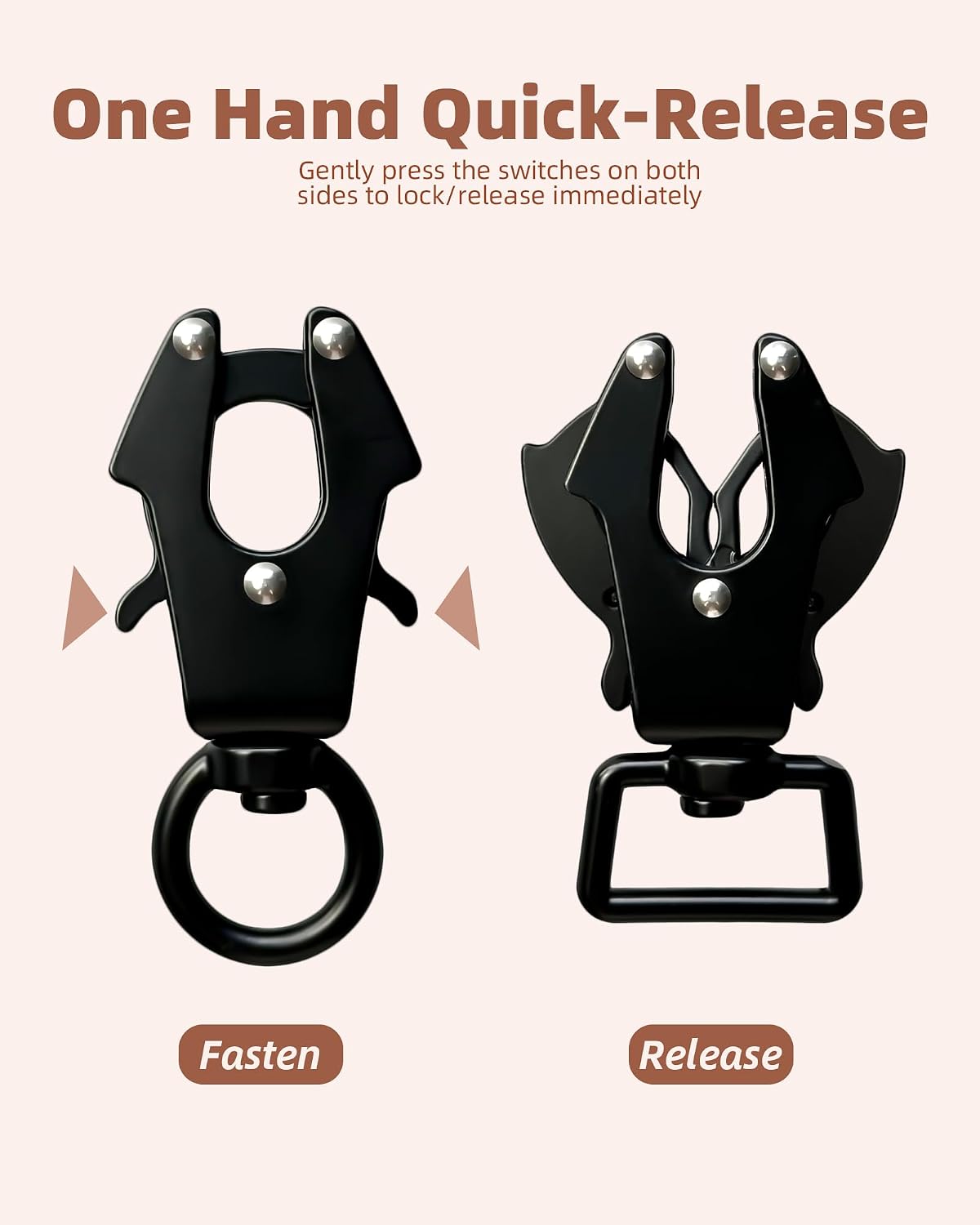 Detalle de ETIALURE 2PCS Dog Lead Frog Clip with 360° Swivel Carabiner – Quick Release Safety Clips (Square + Round)