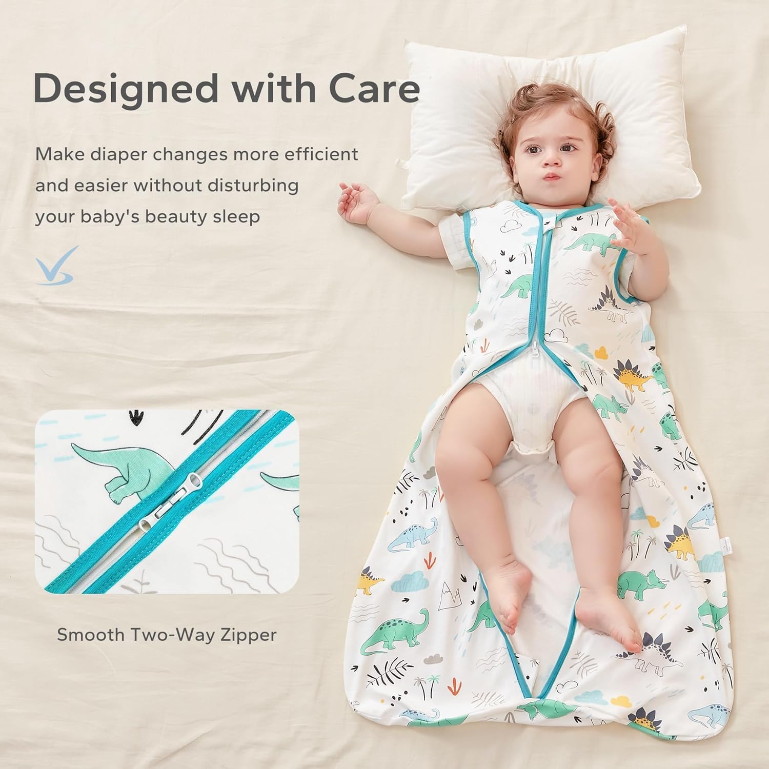 Thumbnail 3 de ZIGJOY 0.5 Tog Baby Sleeping Bag – 100% Cotton, Jurassic Print, 12-24 Months