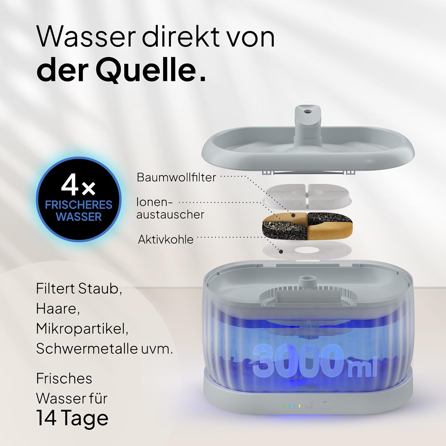 Detalle de Pretty Paw Pure Flow Max kabelloser Katzenbrunnen 3L đ§