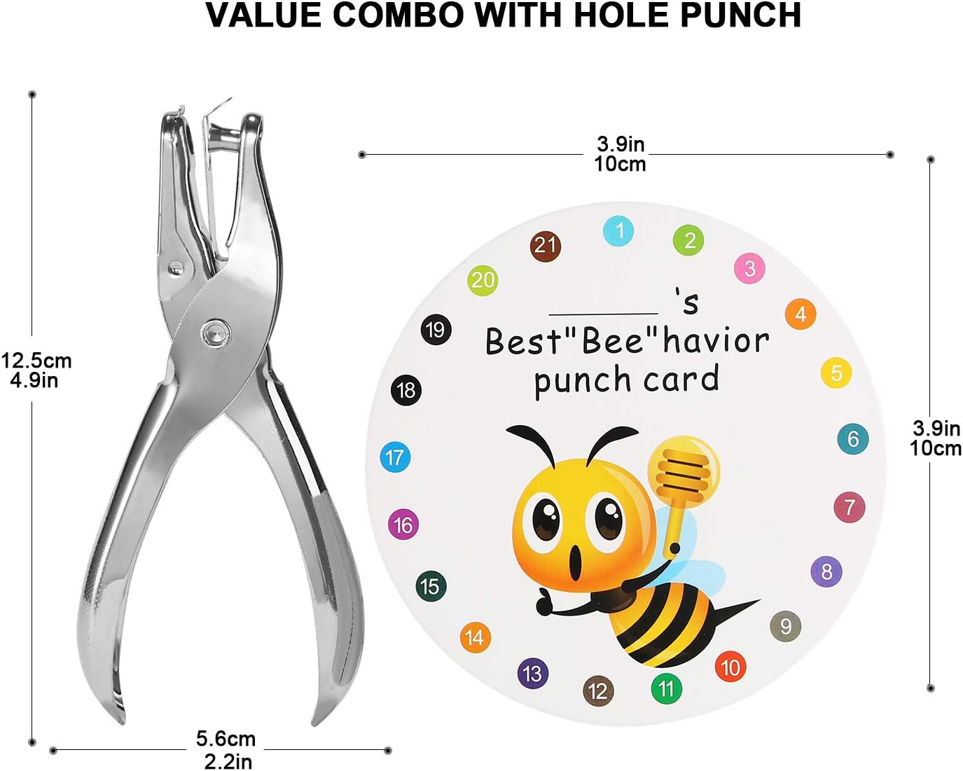 Detalle de ONEDONE 3.9-Inch Bee Reward Punch Cards, 100-Count with Hole Puncher