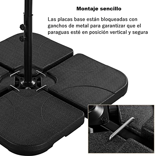 Thumbnail 3 de Yaheetech base para sombrilla desmontable de 4 piezas (rellenable con agua o arena), negro 50×50×7,5 cm