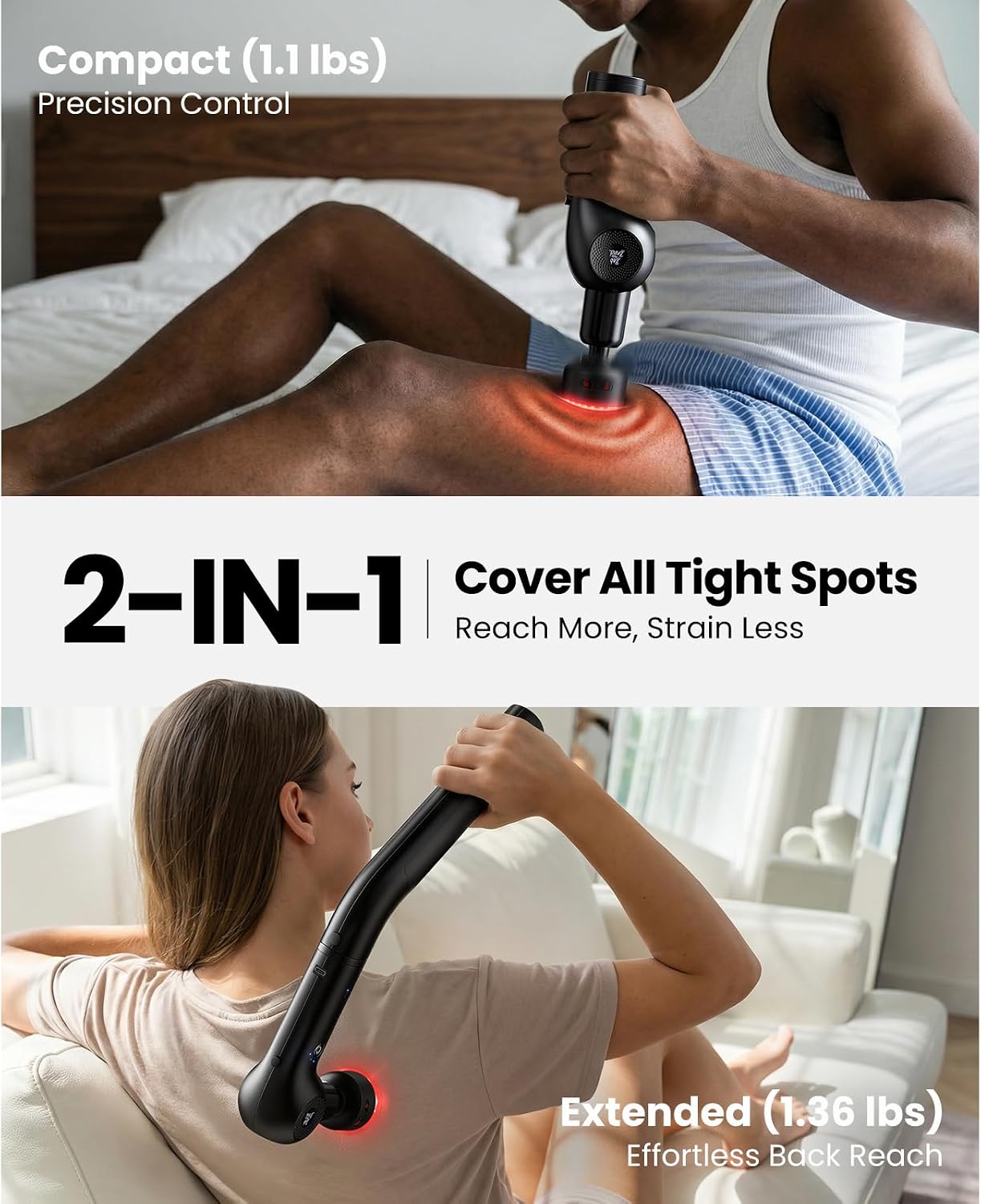 Detalle de BOB AND BRAD L7 Ultra Massage Gun with Heat & Red Light – 2-in-1 Back Extension Handle