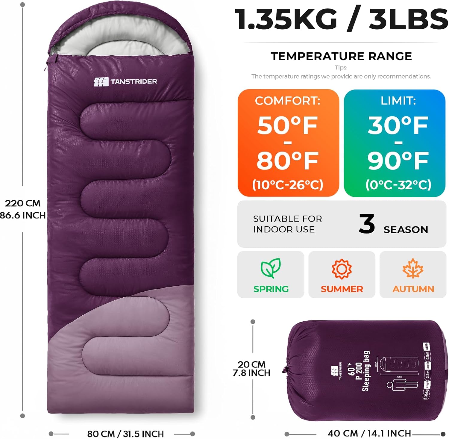 Thumbnail 1 de TANSTRIDER KJFCB54033166-US01 Rectangular Sleeping Bag with Compression Sack