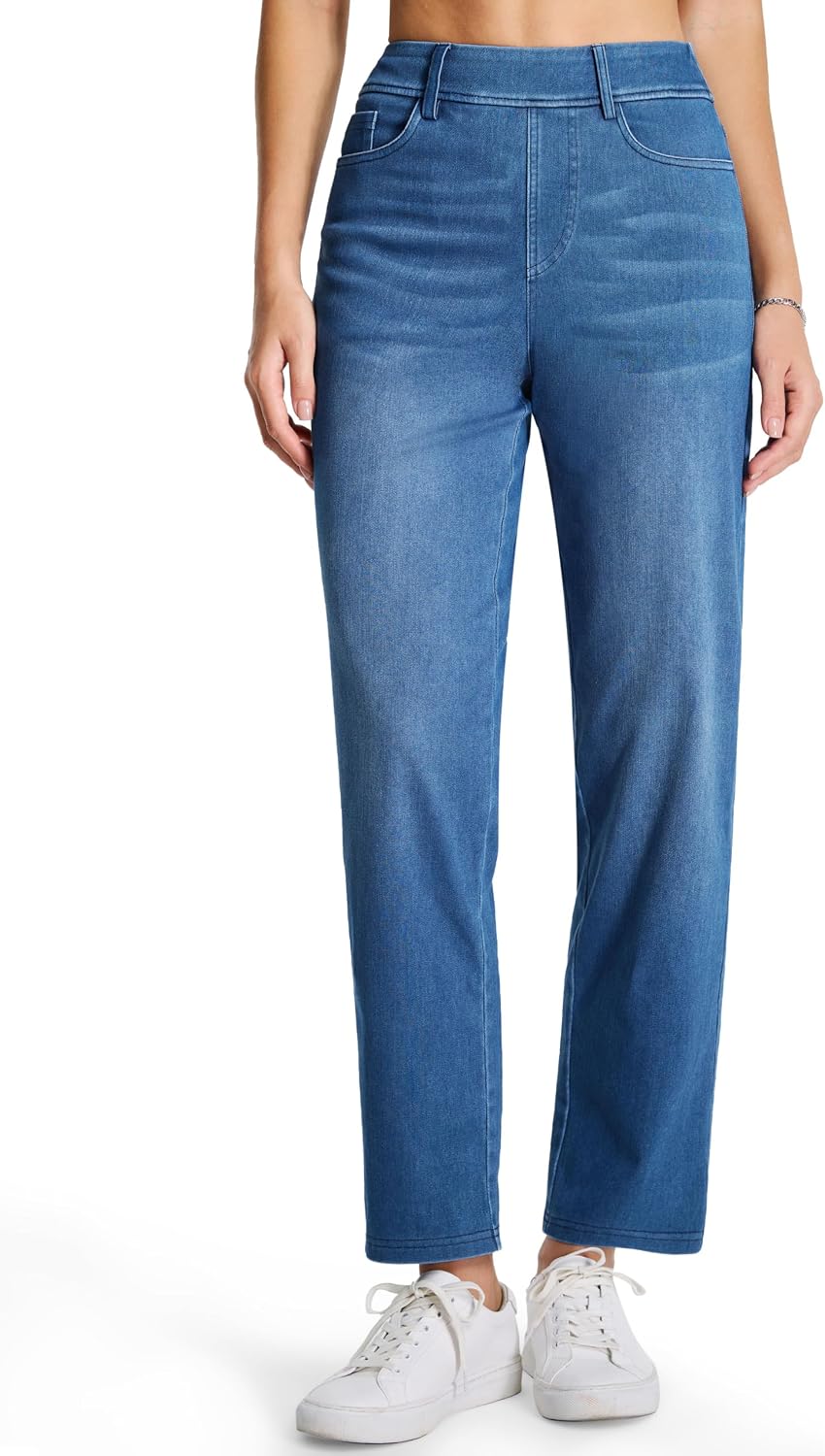 Detalle de THE GYM PEOPLE Women's Straight Leg Pull-On Jeans, Stretch Denim