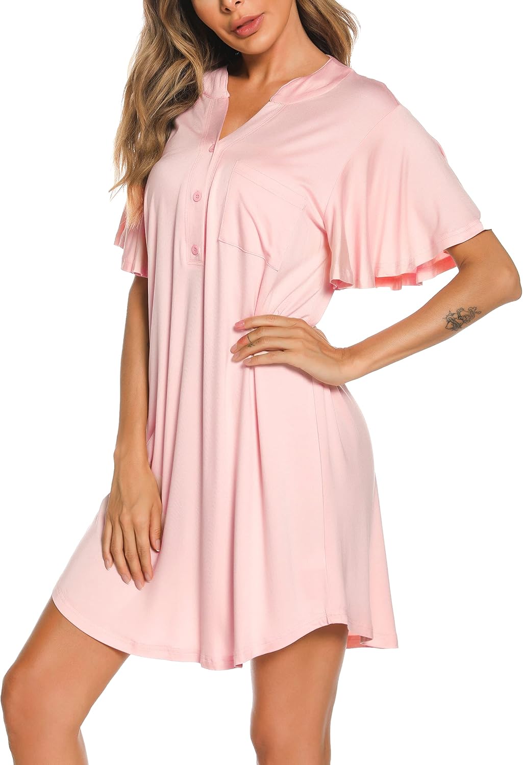 Thumbnail 2 de Wikoan Camicia da notte donna in modal con bottoni e tasche, corto con maniche 3/4 (S–XXL)