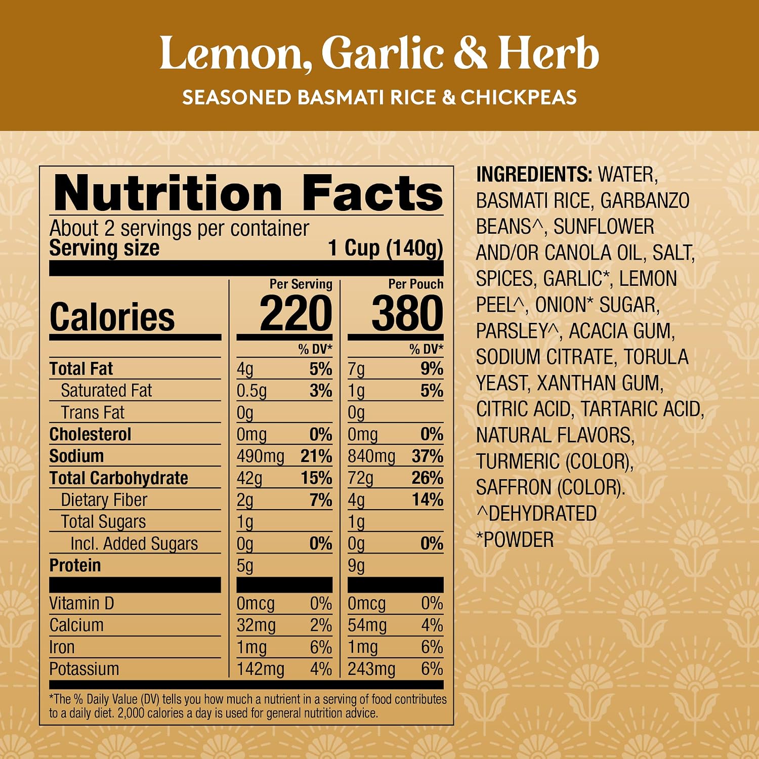 Detalle 2 de Royal 91000485 Lemon Garlic Basmati Rice and Chickpeas, 6-Pack, 8.5 oz