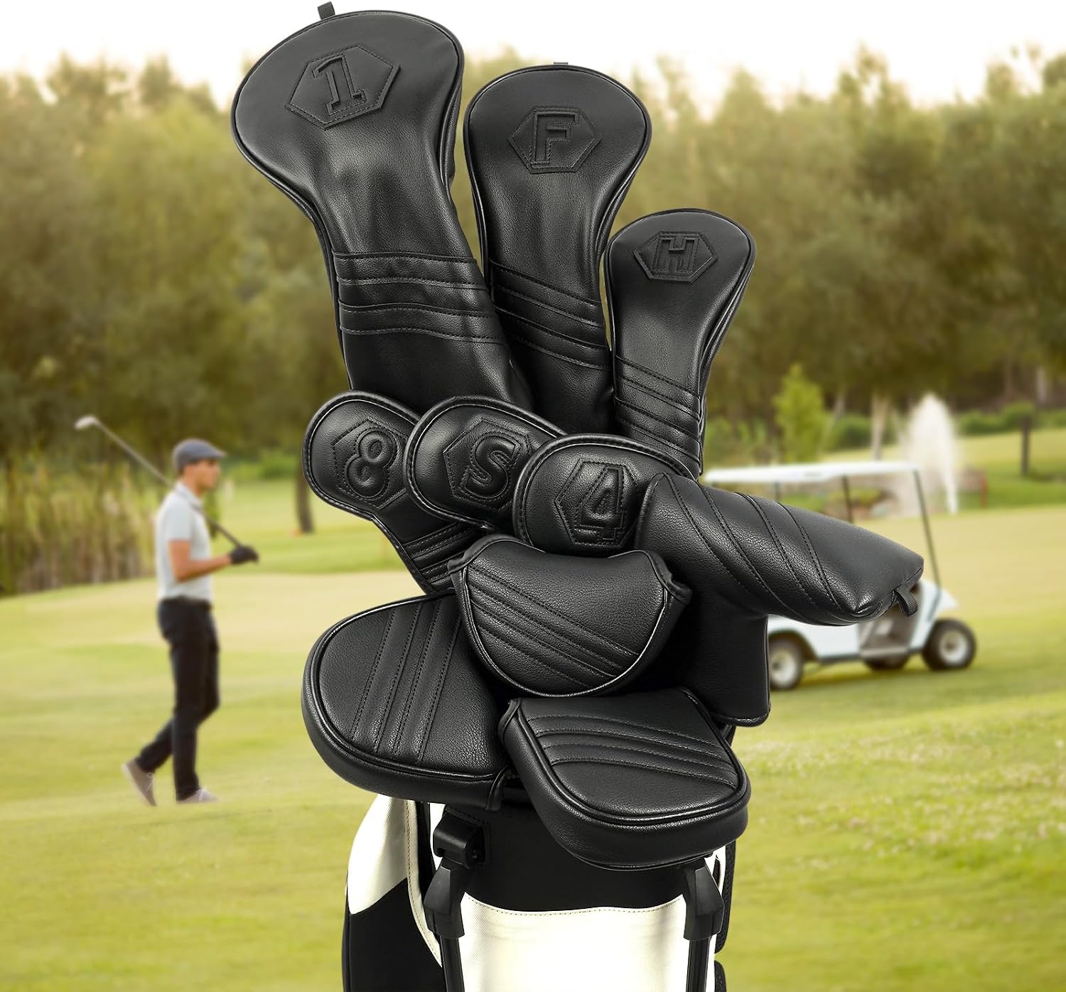Detalle 2 de Golf Club Head Covers Black PU Leather ⛳