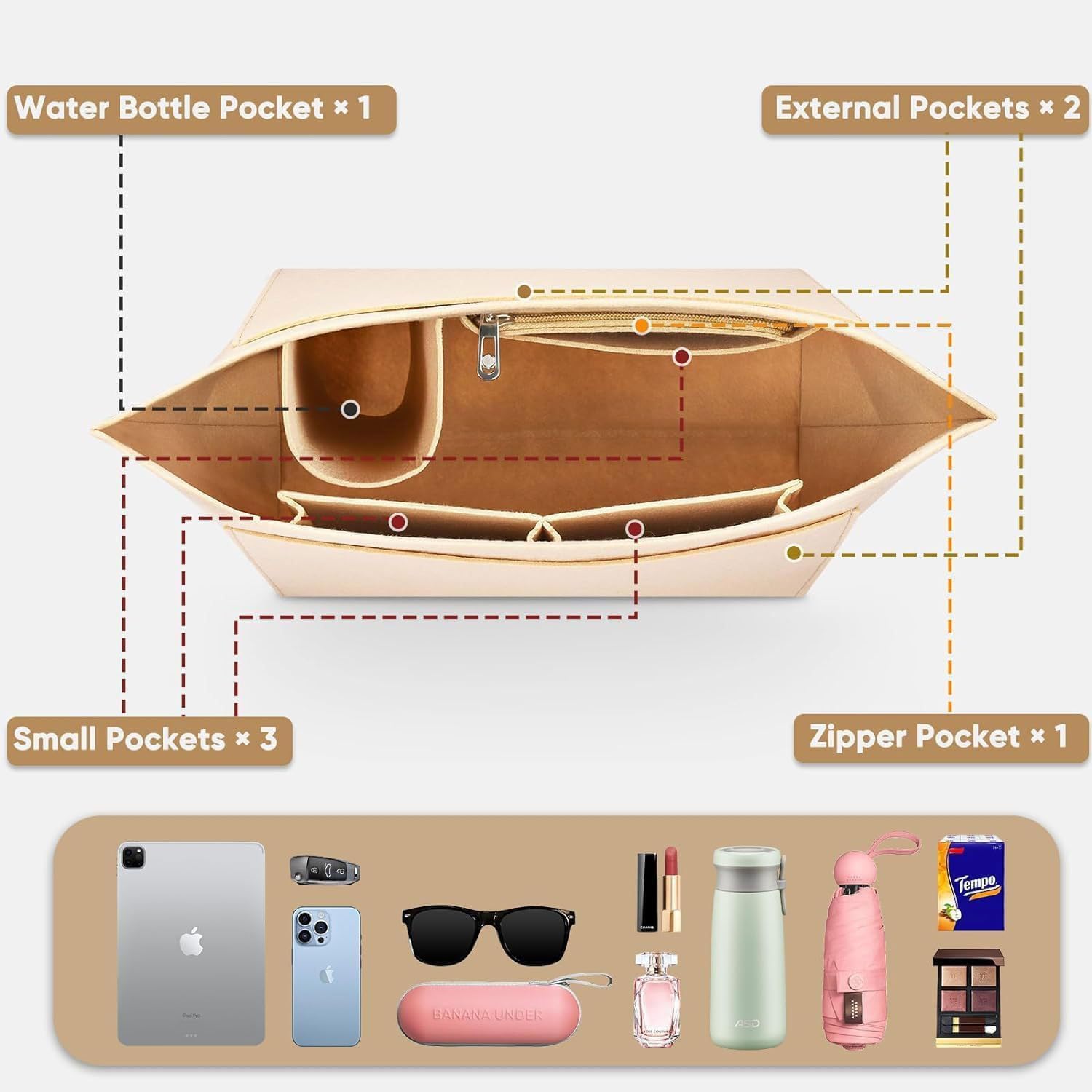 Detalle 2 de Sunshine smile Organizer für Longchamp Pliage M 26 cm