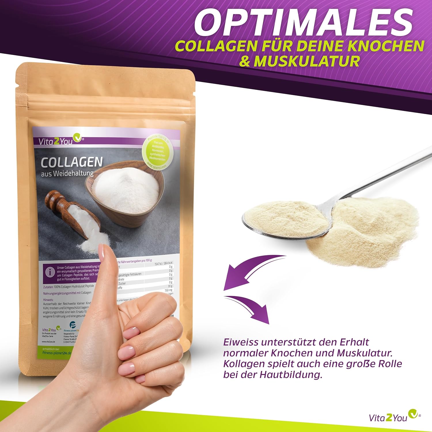 Detalle 2 de Vita2You Collagen Pulver 1kg