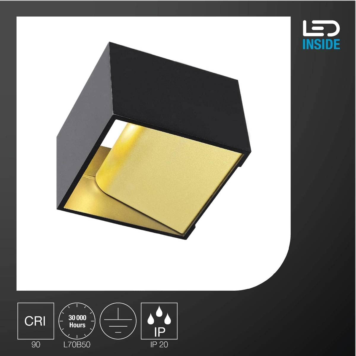 Detalle de SLV Applique Murale Logs dans Carré – COB LED 5 W, 3000 K, Noir/Laiton (réf. 151320SLV)