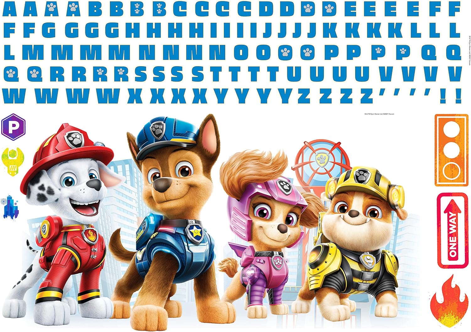 Detalle 2 de RoomMates Paw Patrol alfabet-muurstickers, verwijderbaar en herpositioneerbaar