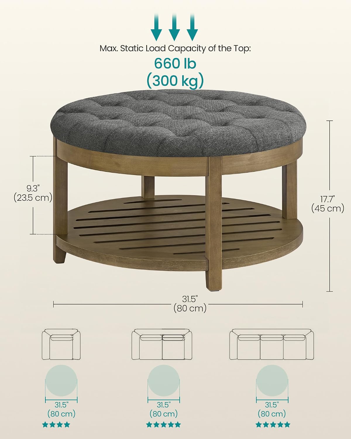 Detalle de SONGMICS Ottoman Coffee Table with Solid Wood Frame