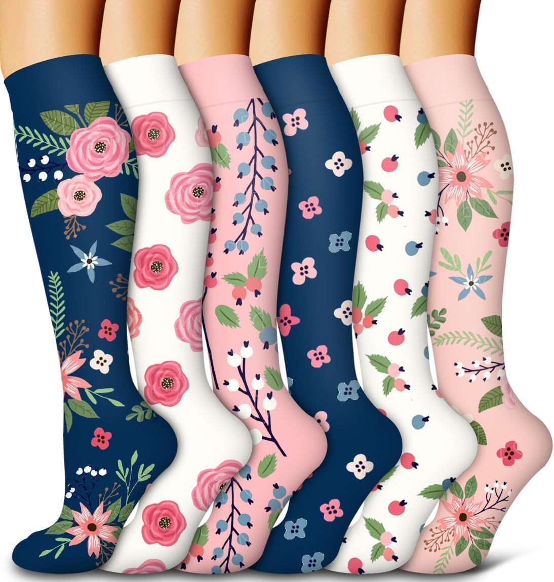 Detalle de AWXUOCK Compression Socks for Women and Men, 15–20 mmHg, 6 Pack
