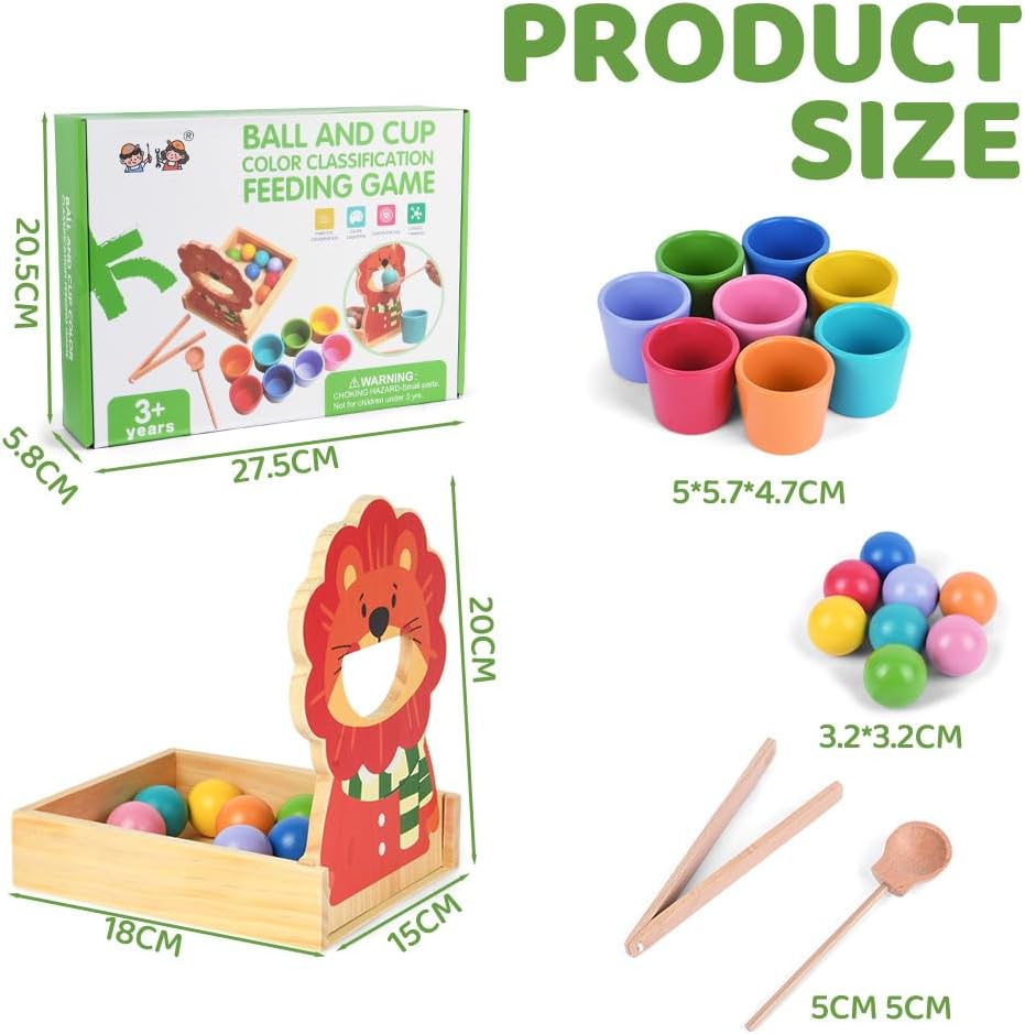 Detalle 2 de Vicloon Palline in Bicchierini Montessori 3+ Anni – Set in legno per imparare colori, forme e conteggio