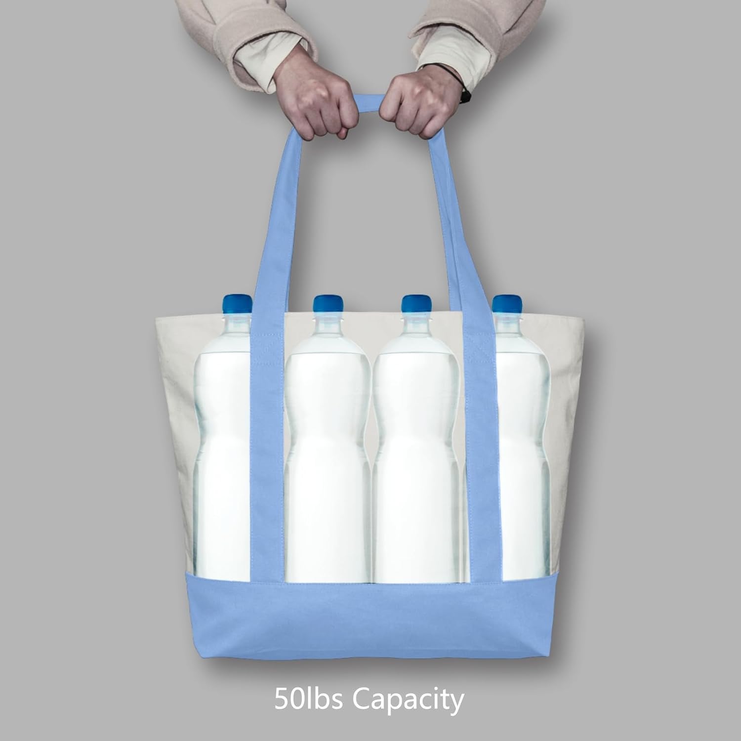 Thumbnail 5 de TOPDesign 30-Pack Canvas Tote Bags with Exterior Pocket – Reusable Grocery Bags (Light Blue/Natural)