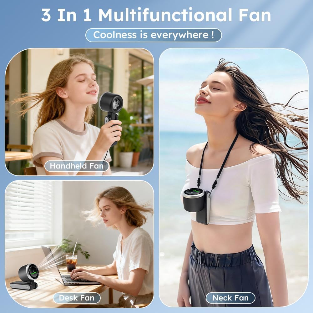 Detalle de AUAUY draagbare handventilator zwart-A met 5 snelheden en USB-C