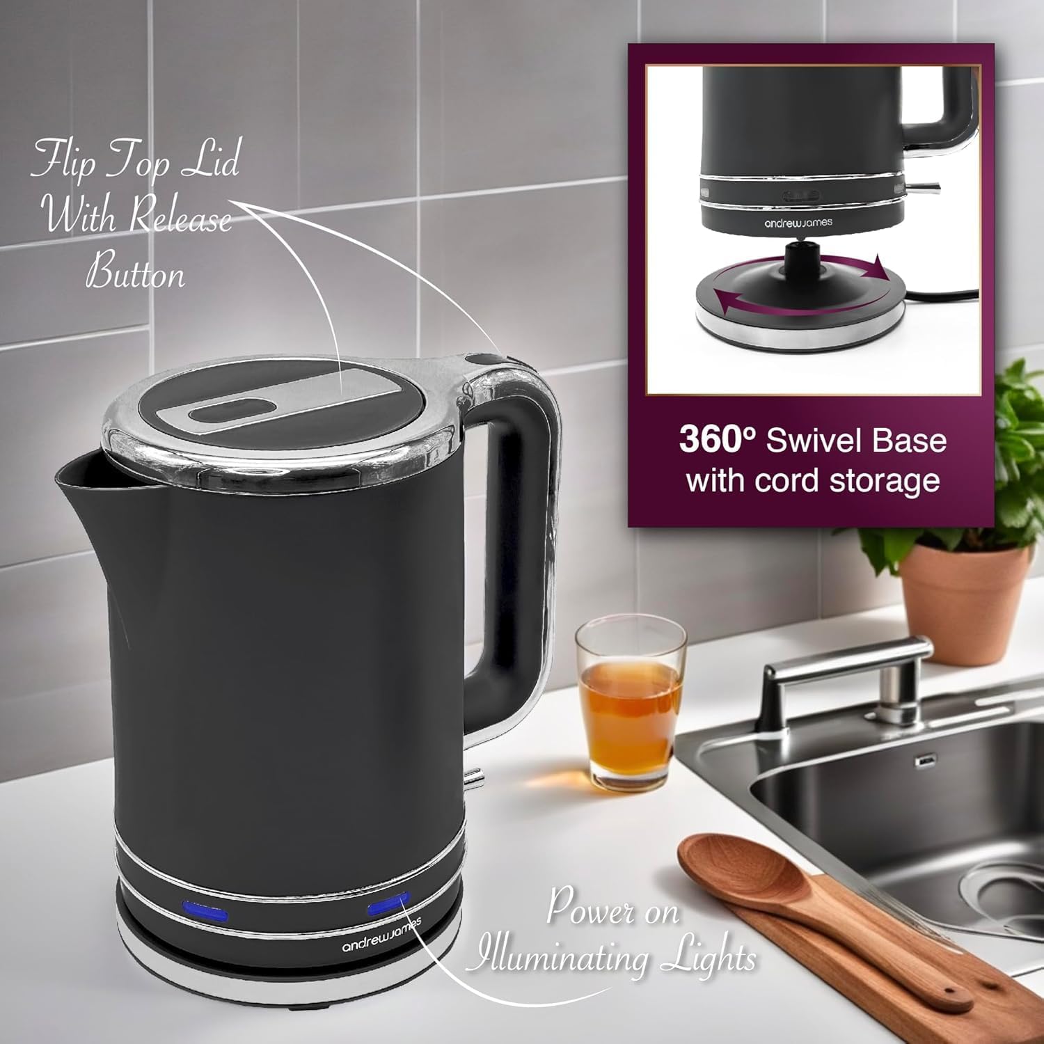 Thumbnail 5 de Andrew James Fast Boil Electric Kettle (Lumiglo) 1.7L, Cordless 3000W with Reusable Filter