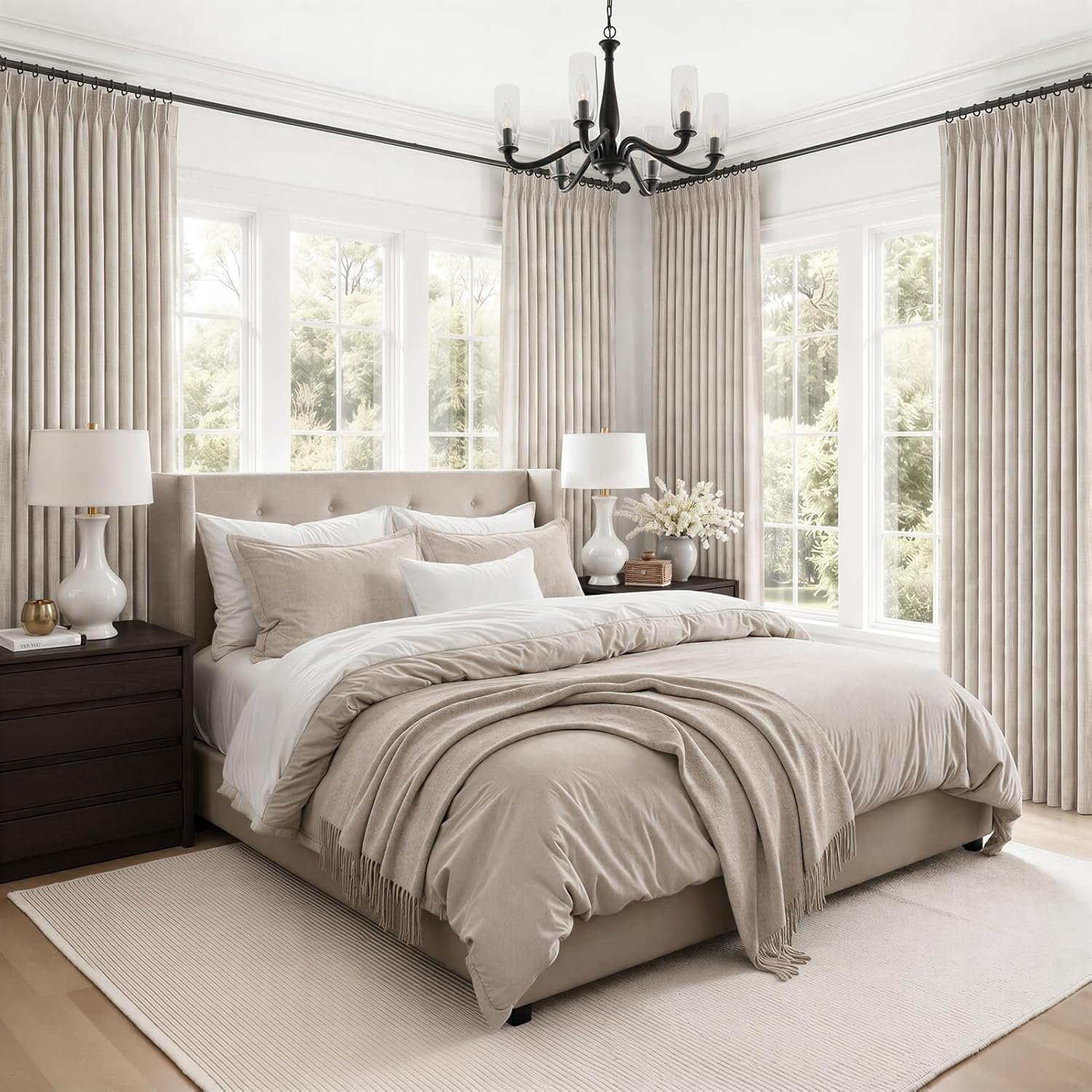 Thumbnail 2 de QJmydeco Semi Sheer Curtains, 108-Inch Pinch-Pleated Linen Blend Panels