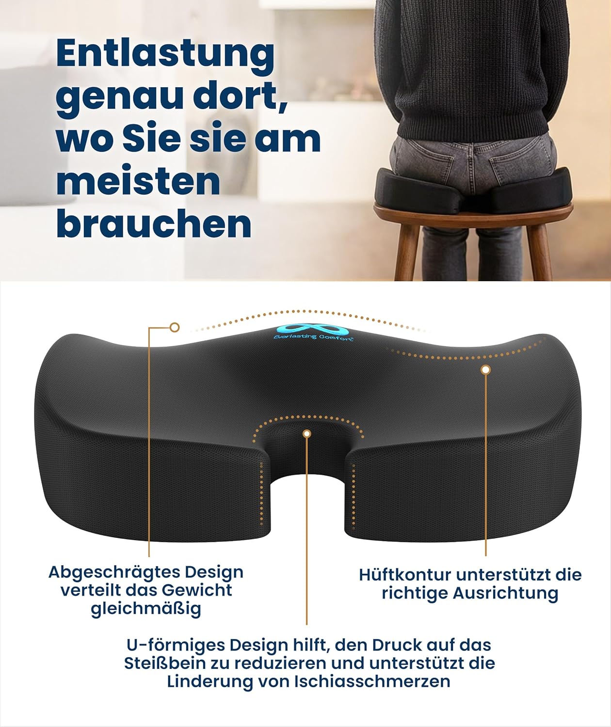 Thumbnail 2 de Everlasting Comfort Gel Sitzkissen – Ergonomisches Stuhlkissen gegen Steißbeinprobleme