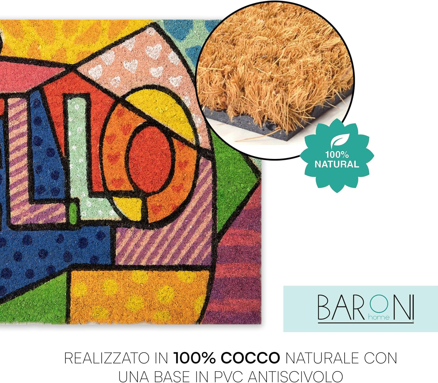 Detalle 2 de Zerbino Baroni Home 70x40 cm in cocco dipinto a mano, resistente e antiscivolo
