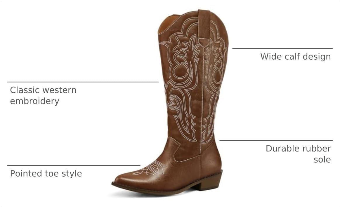 Detalle de Mysoft Women's Cowboy Boots Mid Calf Western Embroidered Pointed Toe with Chunky Heel