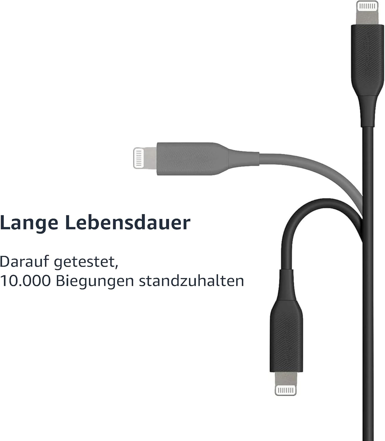 Detalle de Amazon Basics Lightning-auf-USB-A Kabel, MFi-zertifiziert, 0,9 m, 2er-Pack – Schwarz