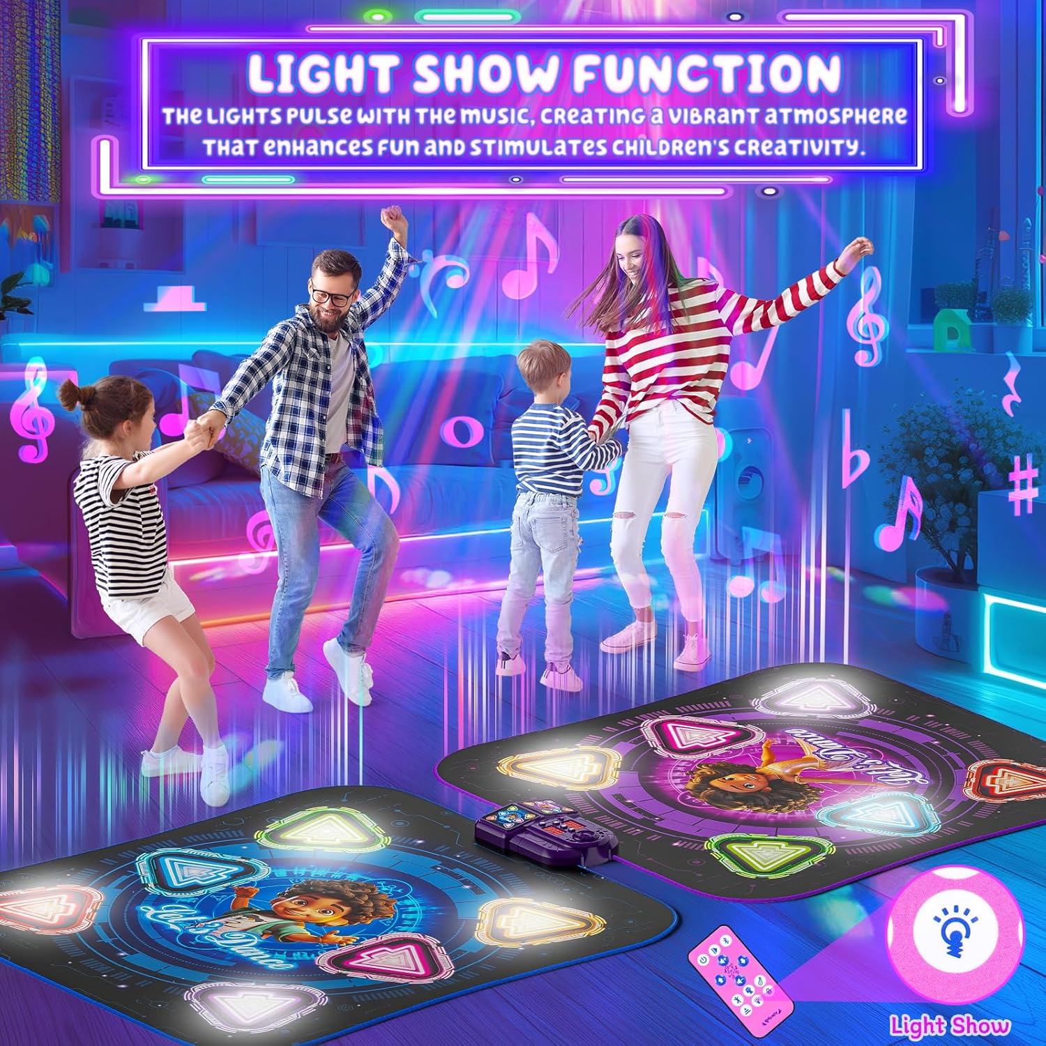 Detalle de Surelect Dance Mat (2025) Light-Up 2-Player Opposing Dance Pad with Single & Double Modes, 12-Button Kids Music Toy