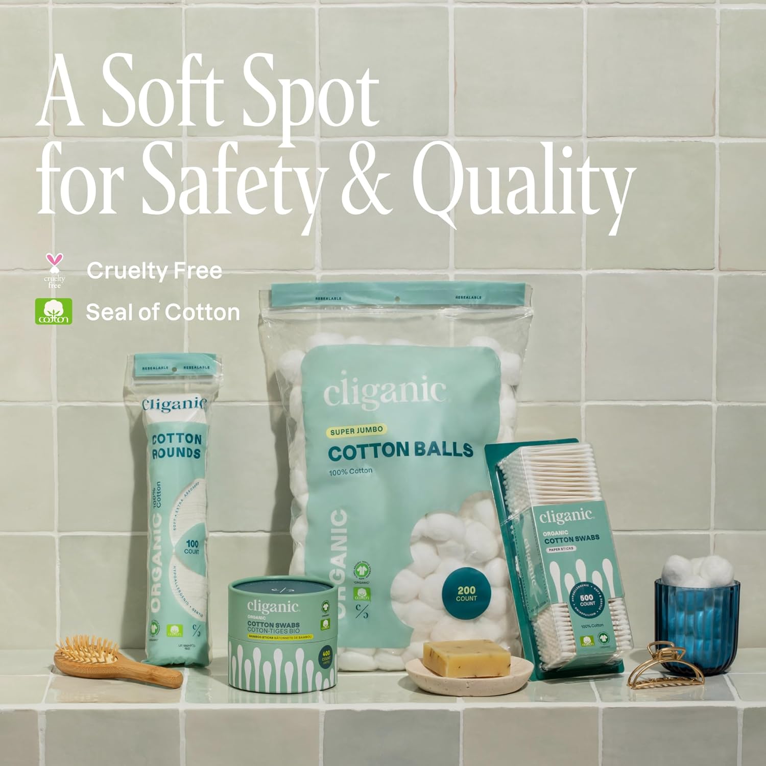 Thumbnail 4 de Cliganic Premium Cotton Rounds 300 Count