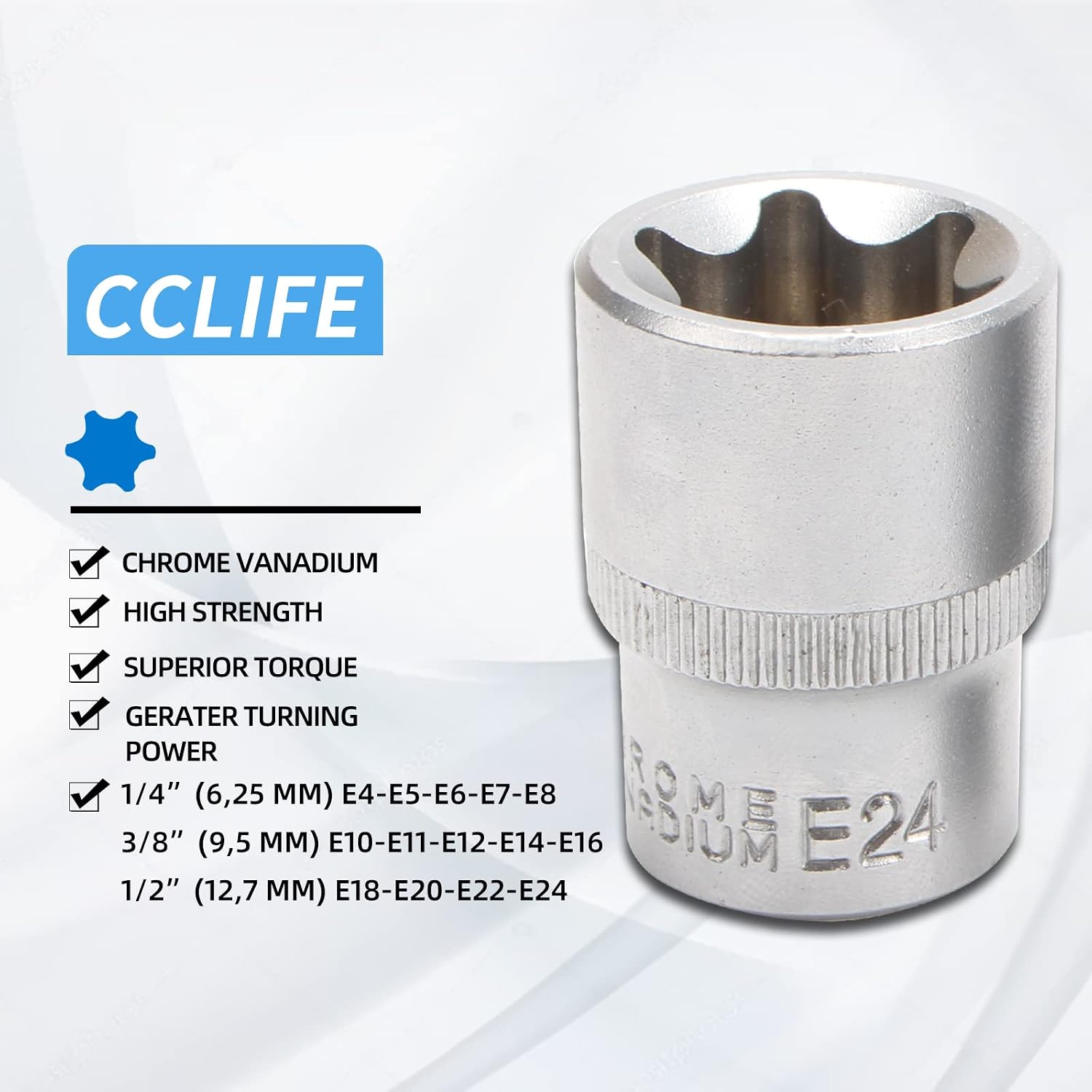 Detalle de CCLIFE Set di chiavi a bussola Torx E4-E24 1/4 3/8 1/2 pollici