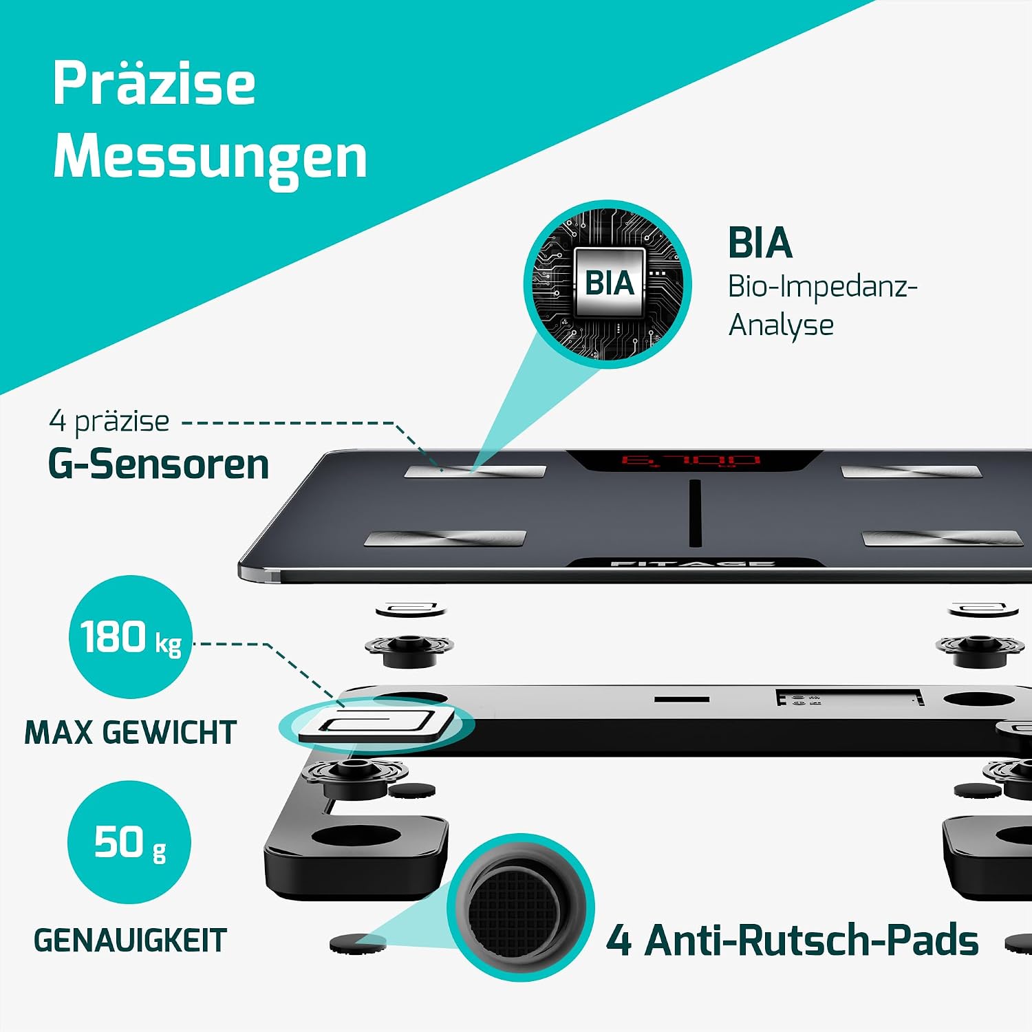 Thumbnail 3 de FITAGE Personenwaage digital Testsieger 2025 – Körperanalyse bis 180 kg mit App-Anbindung