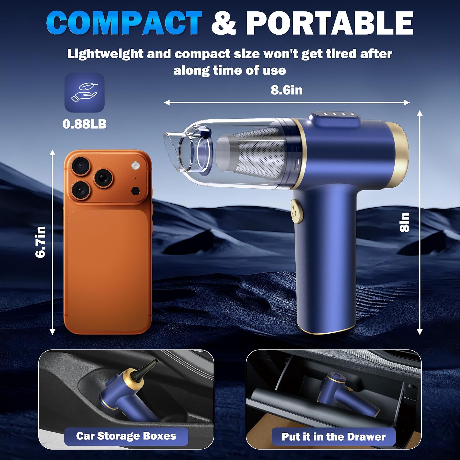 Thumbnail 1 de RLCHFEI 2-in-1 Handheld Car Vacuum Cleaner (21000Pa) with LED Light and 4 Nozzles – Cordless, Type-C Charge