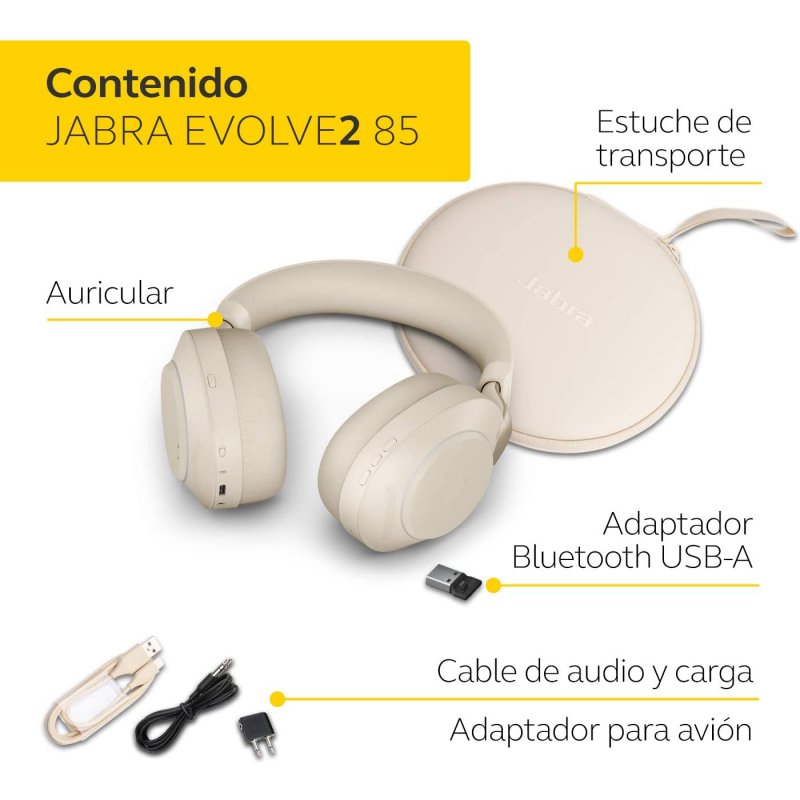 Thumbnail 3 de Jabra Evolve2 85 UC: Auriculares Bluetooth USB-A Beige con cancelación de ruido avanzada