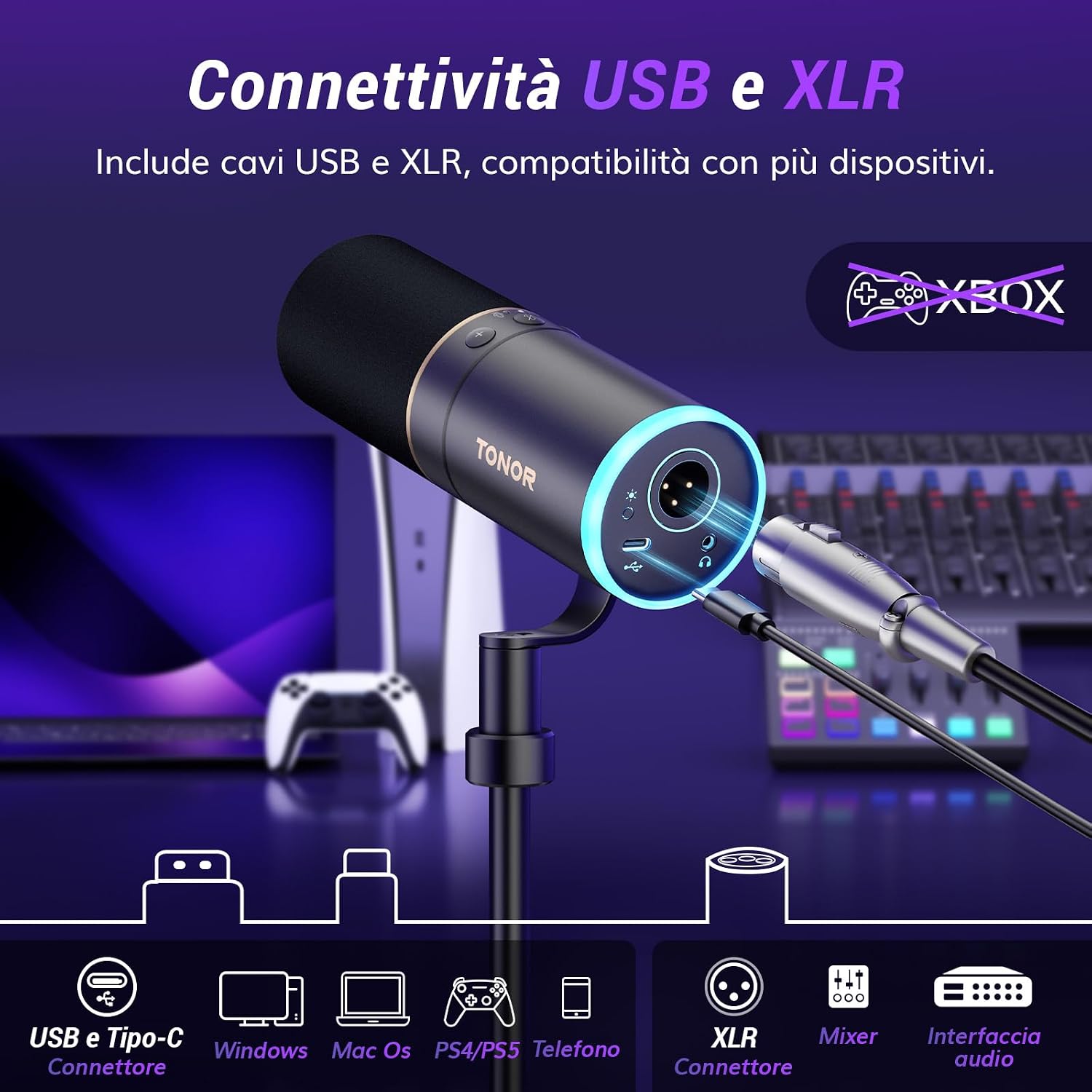 Detalle de TONOR TD520S microfono gaming USB/XLR 200cm