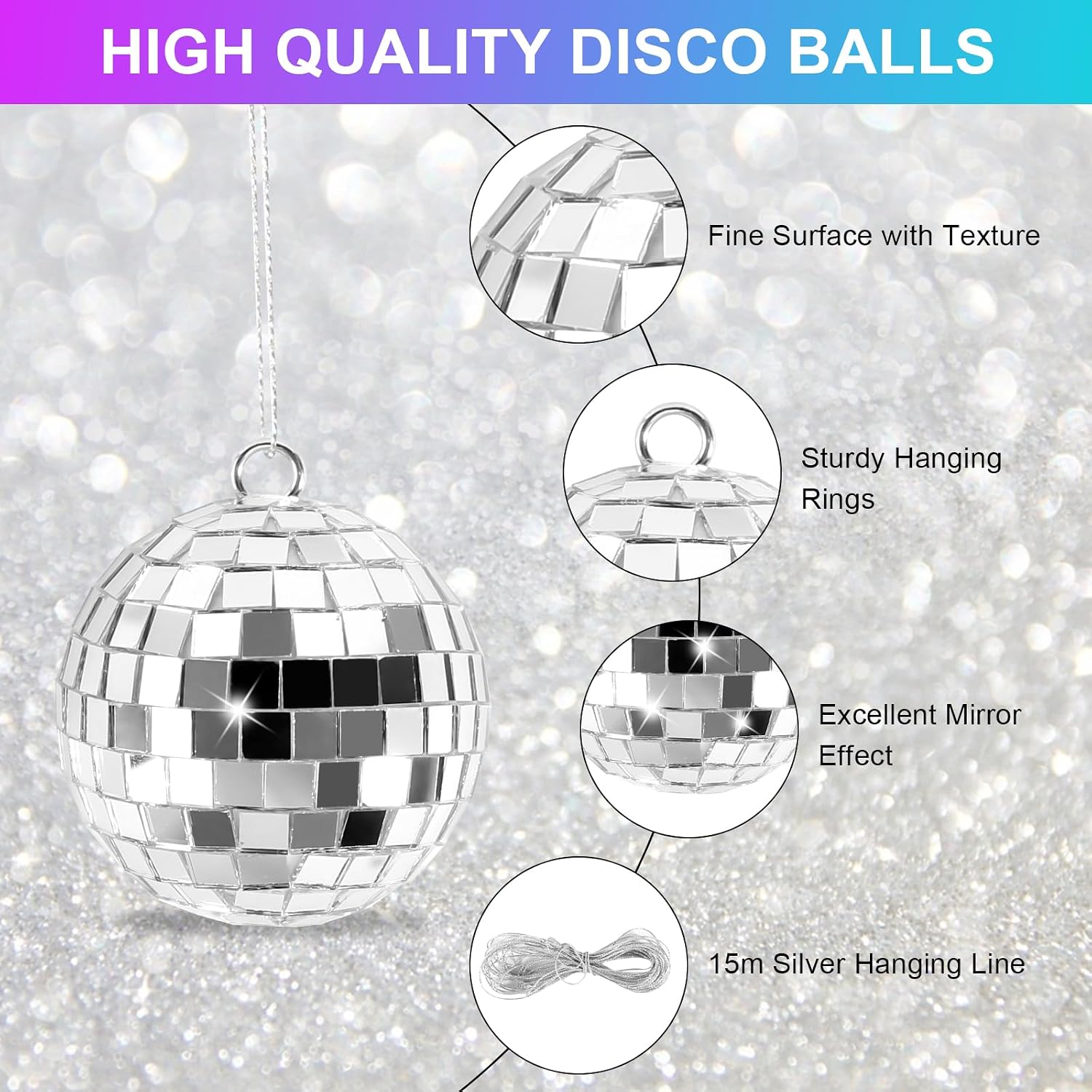 Detalle de YGKYMVW Disco Spiegel Ball discoballen, 25 zilveren hangdecoraties in 4 maten