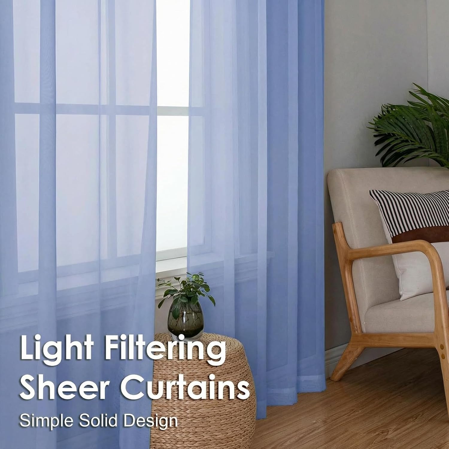 Thumbnail 6 de OVZME Sheer Curtains, 2 Panels, 84-Inch, Light-Filtering Demin Blue