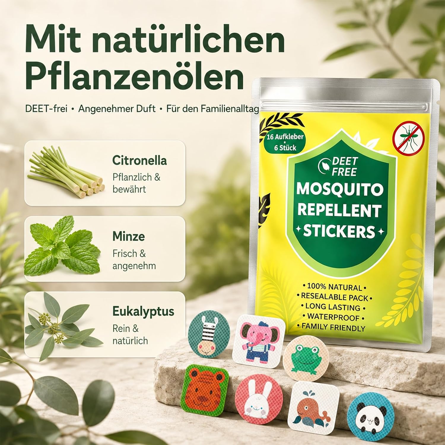 Detalle 2 de 96 Stück Mückenpflaster Mückenschutz – Anti Mücken Pflaster mit Cartoon-Motiven, 6–8 Stunden Schutz pro Anwendung