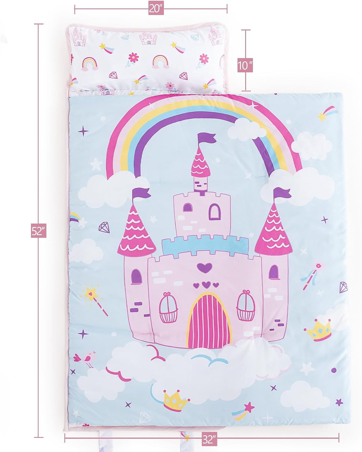 Detalle 2 de PHF Toddler Nap Mat with Removable Pillow, Roll-Up Design, Castle, 50" x 20