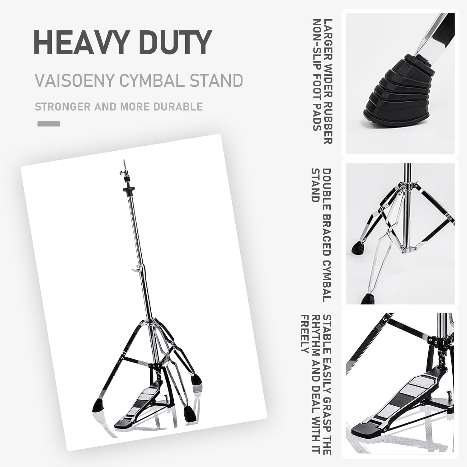 Detalle de Vaisoeny V-CC-FK11 Hi-Hat Stand, Adjustable 3-Leg Design