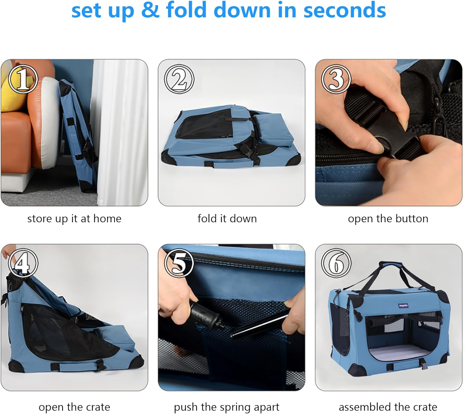 Thumbnail 5 de Petprsco Portable Collapsible Dog Crate Travel Carrier (60x42x42cm) with Blanket & Foldable Bowl