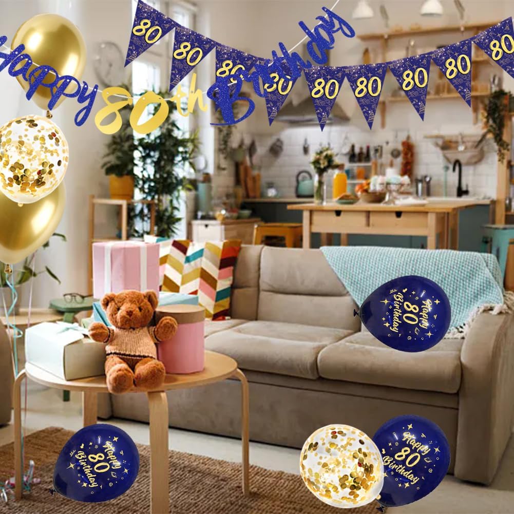 Detalle de Navy Blue & Gold 80th Birthday Party Decorations — Banner, Bunting & Balloons