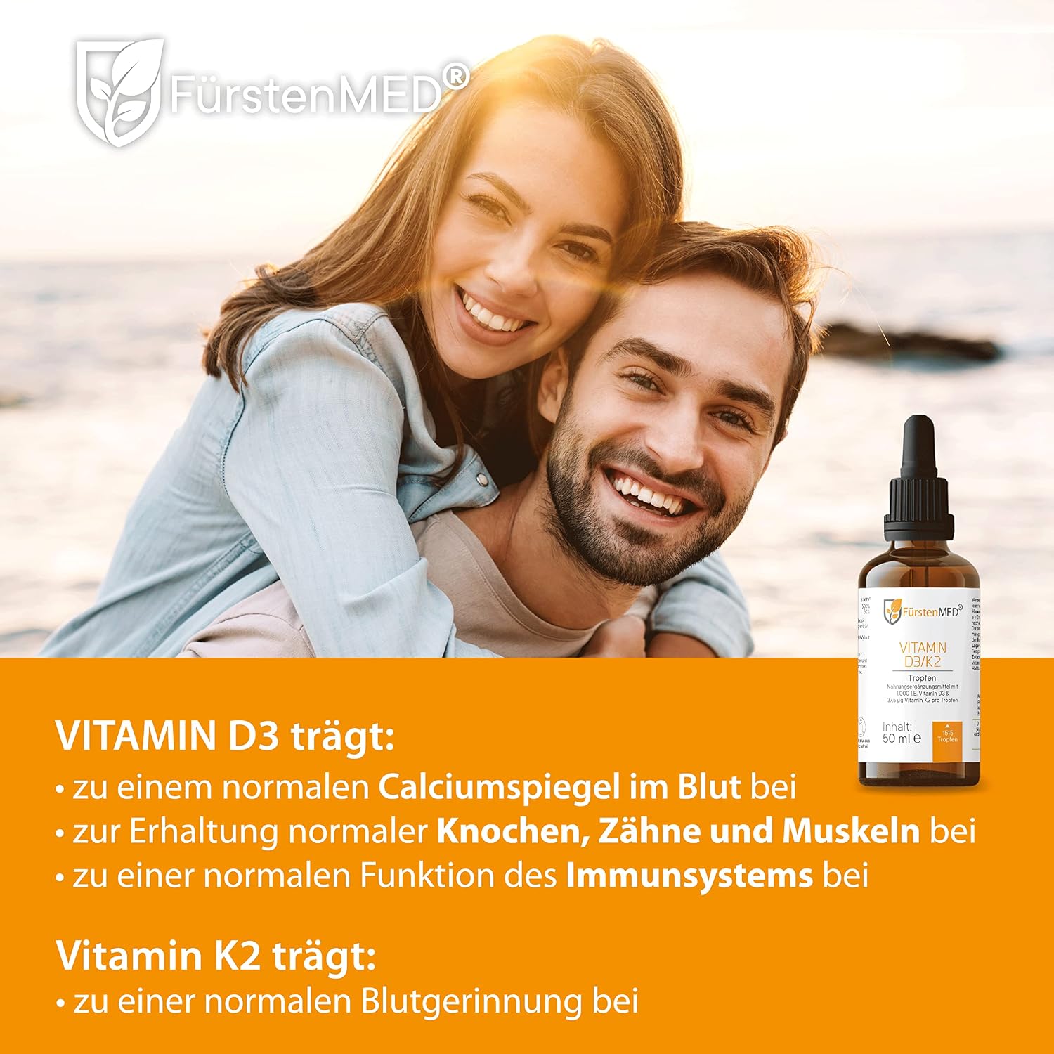 Detalle de FürstenMED 50ml Vitamin D3 K2 Tropfen 1000 I.E.