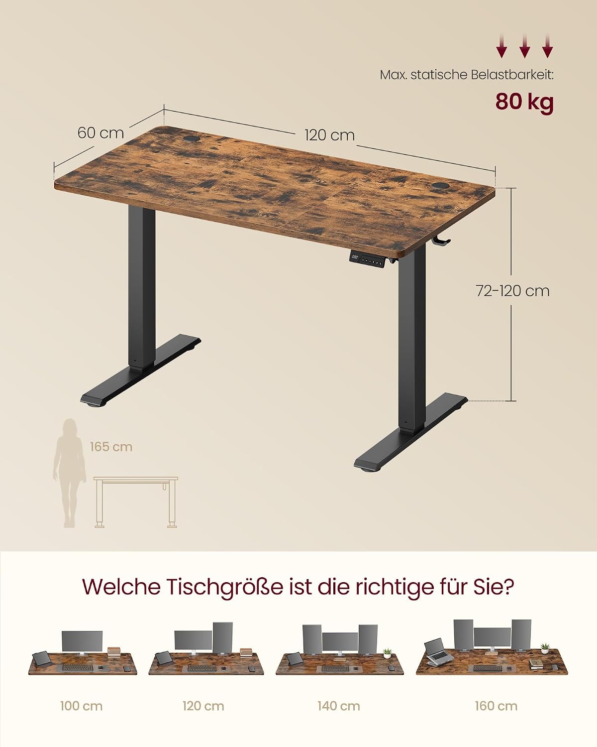 Thumbnail 2 de VASAGLE Höhenverstellbarer Schreibtisch 140x60