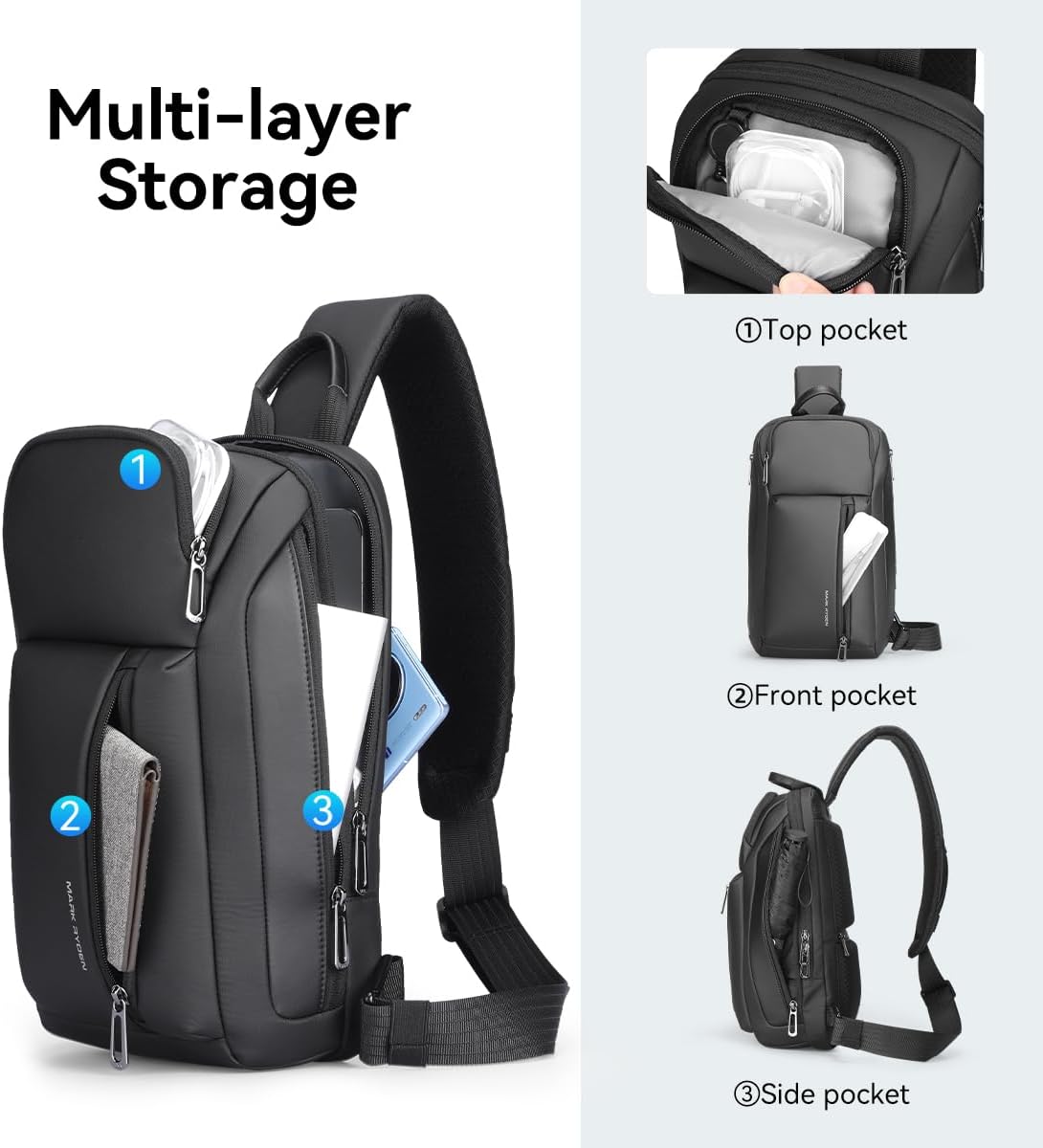 Thumbnail 1 de MARK RYDEN 6L Large Crossbody Bag for Men – 32x19x11 cm, USB-C Port & Anti-Theft Pocket
