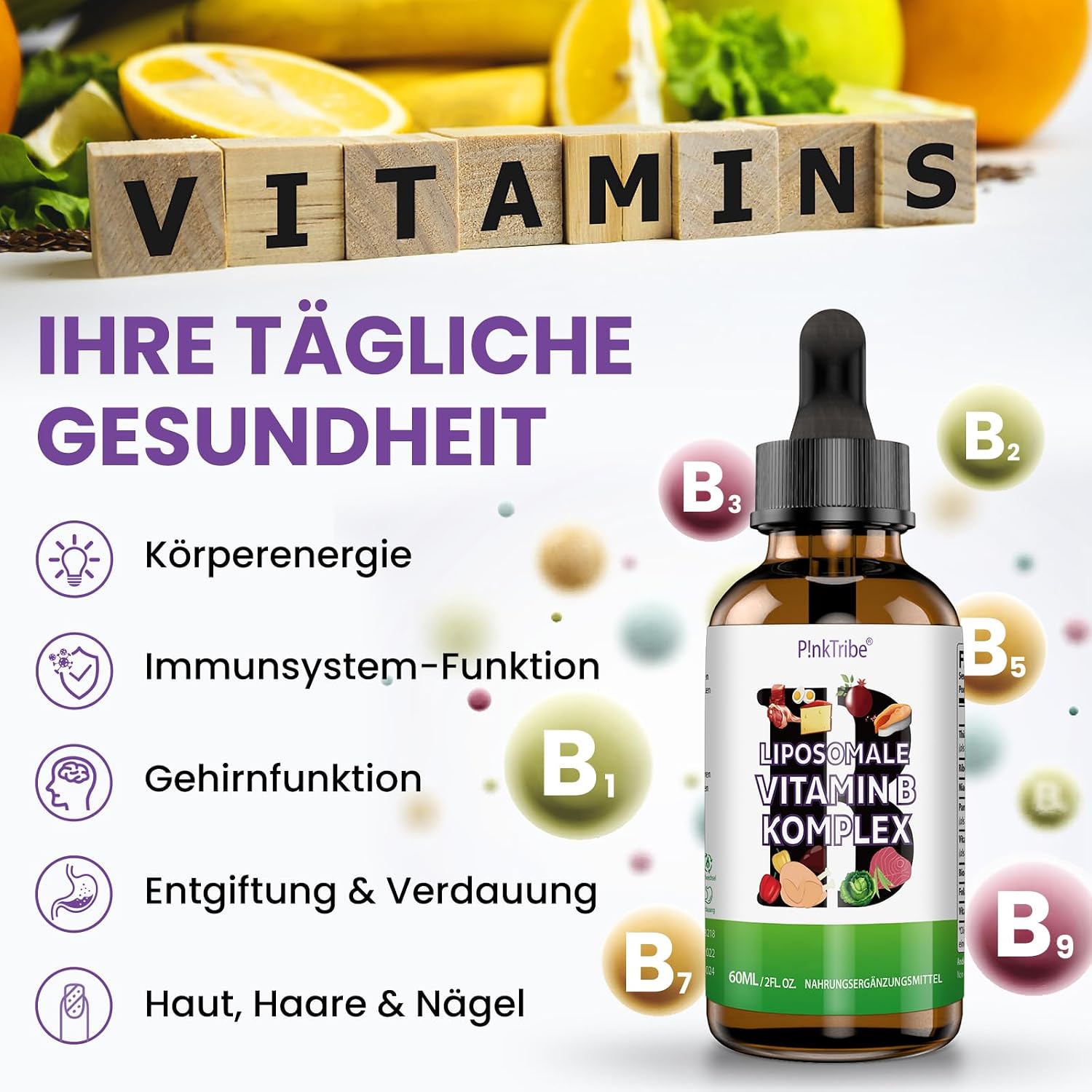 Detalle 2 de Liposome B-Komplex Tropfen 60 ml – Hochdosiert, vegan, ohne Zusatzstoffe
