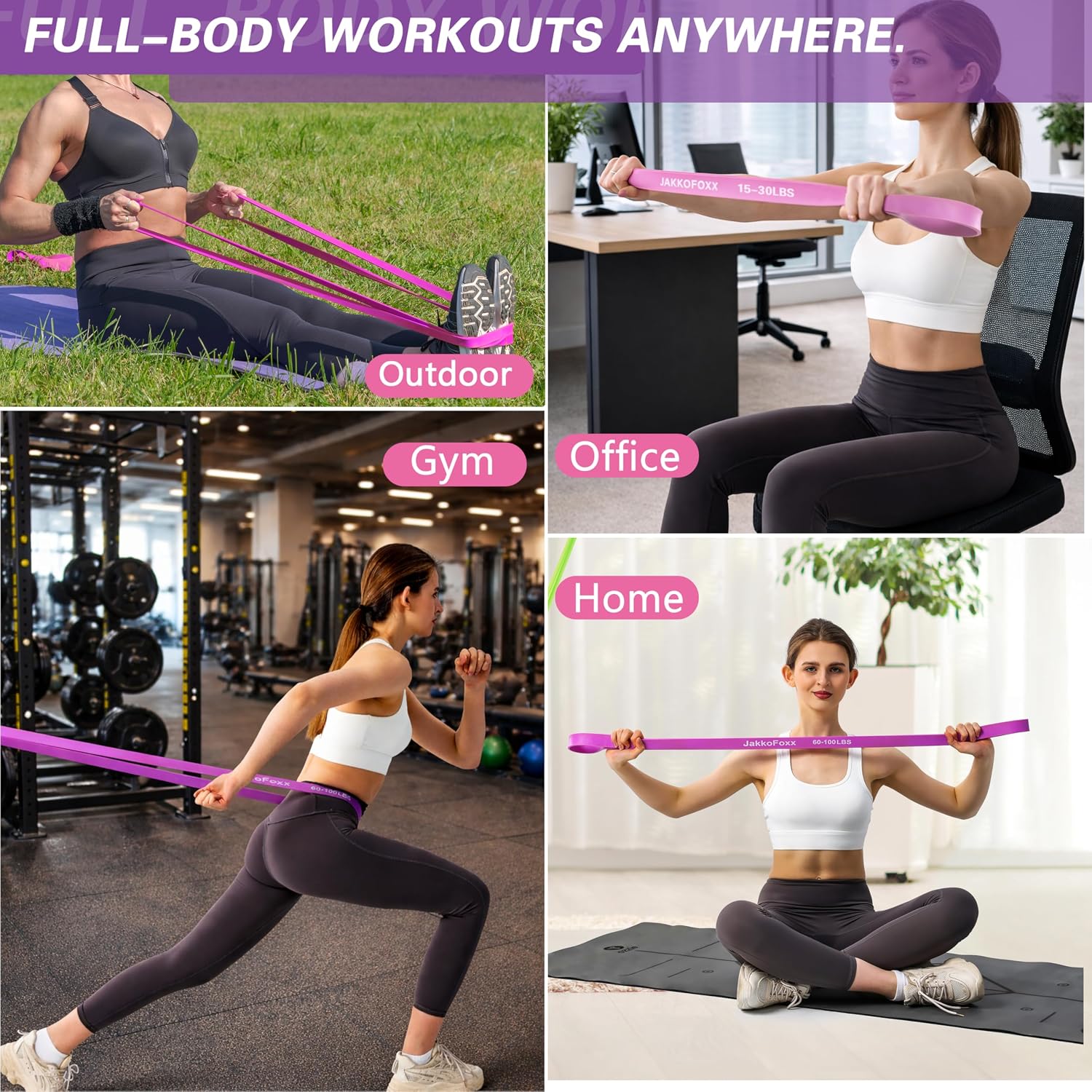 Detalle de Fitnessbänder 4er-Set Widerstandsband (Gummi) – Dehnungshilfe & Training für zuhause, Fitnessstudio und Physiotherapie