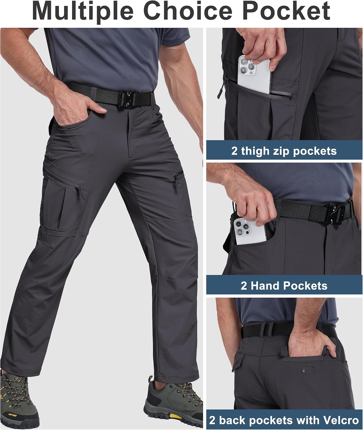 Detalle 2 de Mens Hiking Pants Waterproof Cargo Work Pants with 6 Pockets