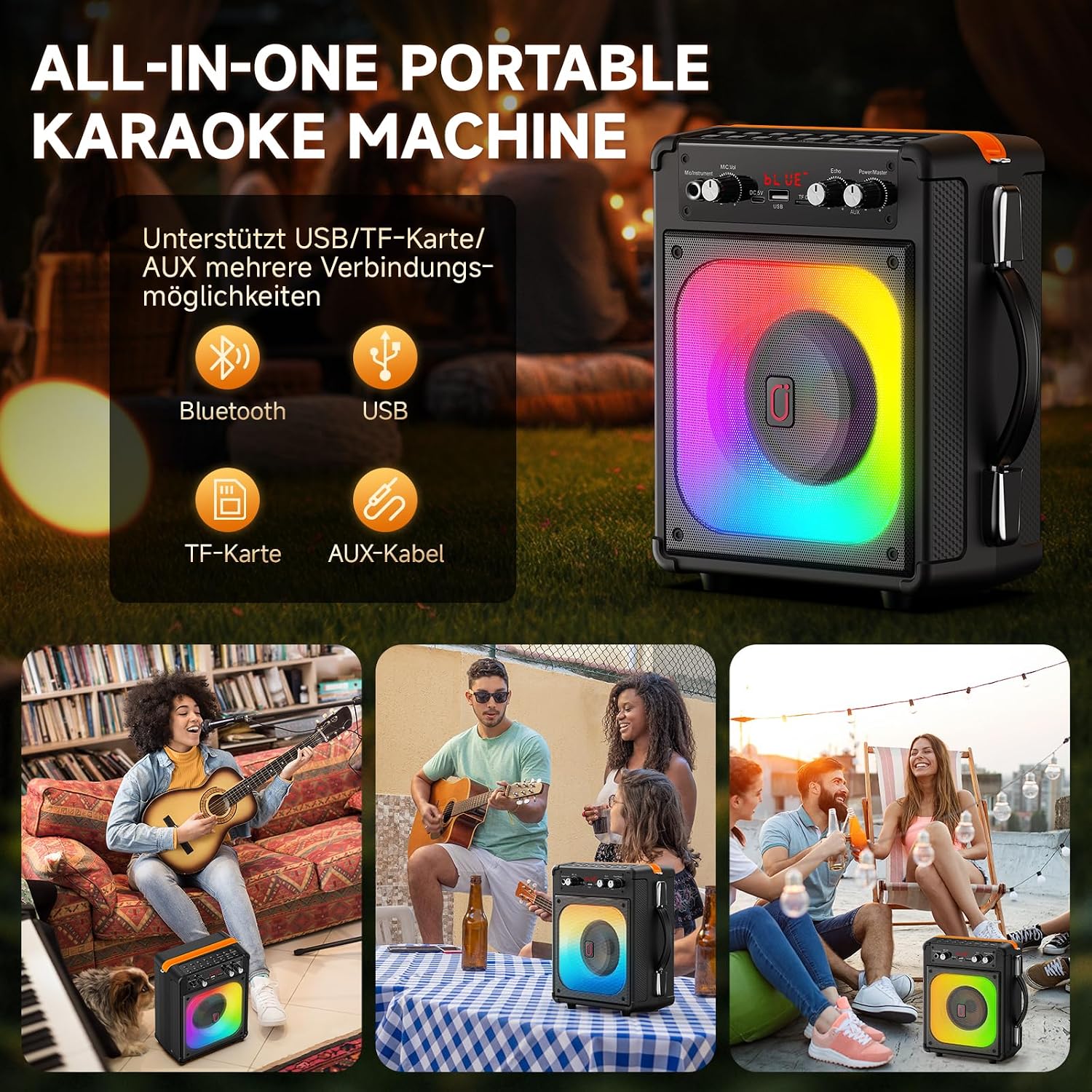 Detalle 2 de HWWR Karaoke Maschine TX06 – All-in-One Karaoke Anlage mit 2 Mikrofonen, 5,25 Zoll Tieftöner und TV-Anbindung