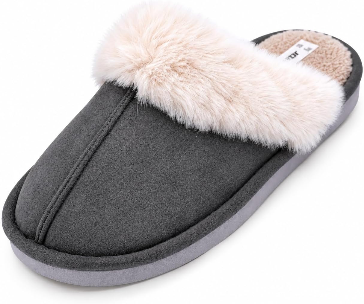 Detalle de JOMIX winterpantoffels voor heren met imitatiebont, suède en pvc-zool